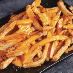 Papas fritas con Salsa Vegana Chedar Chipottle